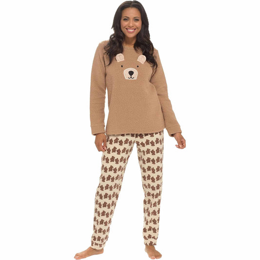 Women's Teddy Bear Warm Soft Fleece Pyjama Set Cozy Loungewear PJs by Daisy Dreamer
