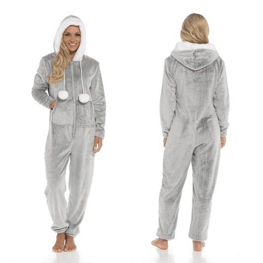 Women's Ultra-Soft Shimmer Fleece Hooded Onesie Pajama with Zip-Up Pockets and Cute Pompoms Warm Nightwear Ideal for Winter Comfort Daisy Dreamer